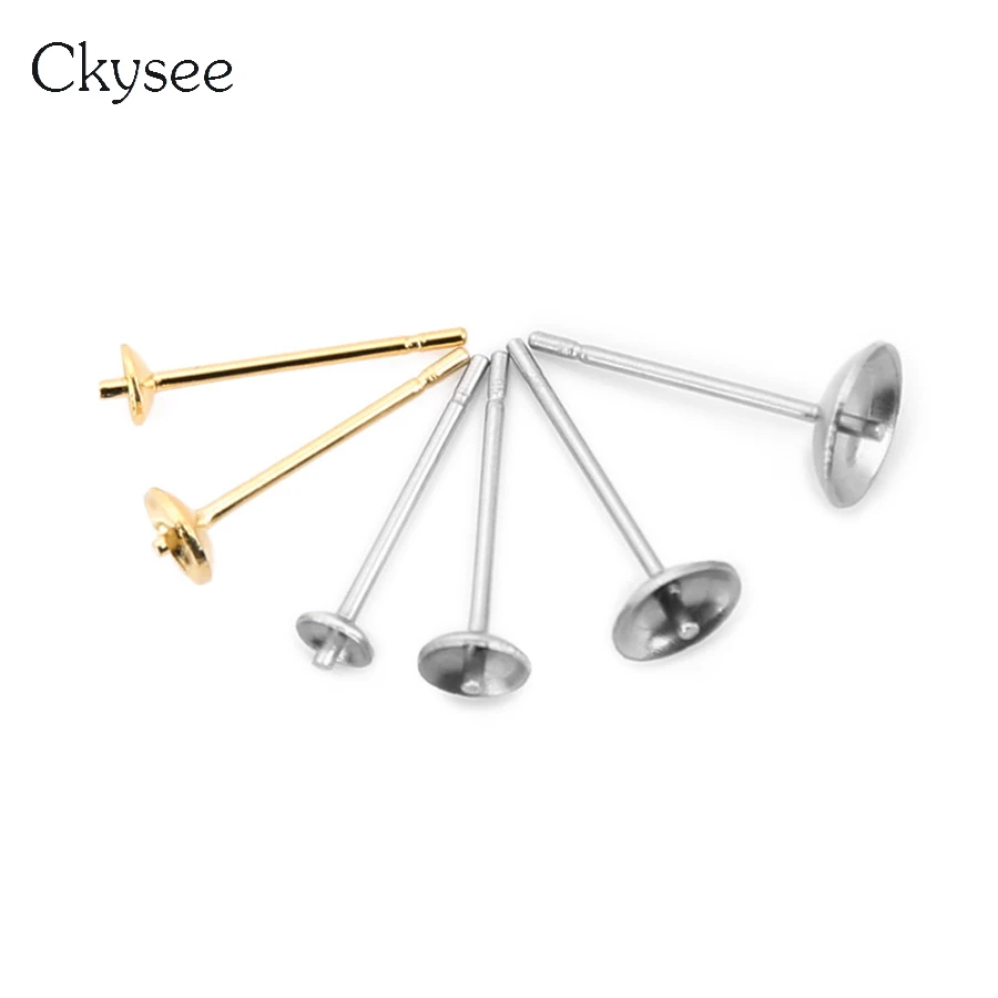 

Ckysee 50Pcs/lot 3/4/6mm Stainless Steel Earring Post Stud Pins Cup Base With Back Earring Hooks For Diy Jewelry Findings