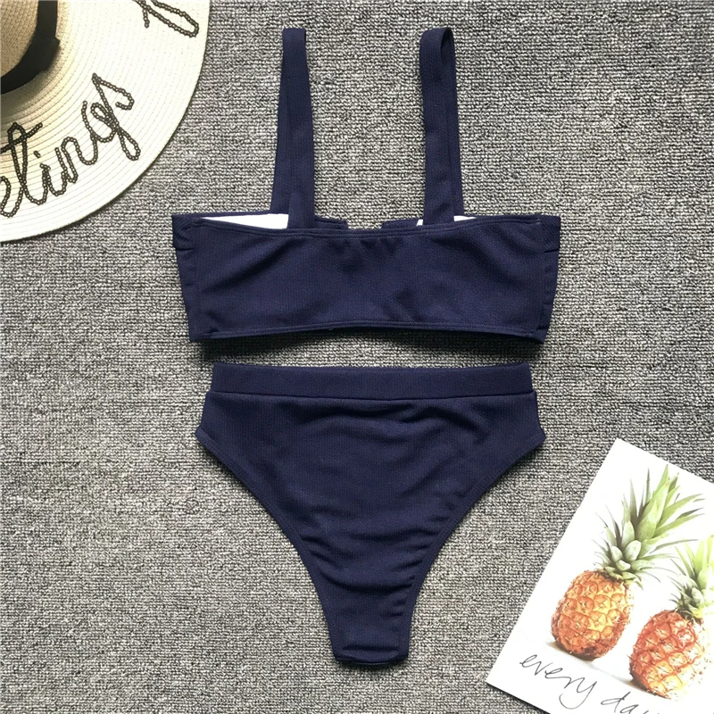 2019 Women Swimsuit Push-up Bikini Set V-neck Sexy High Waist Bikinis Solid Color Plavky Biquinis Bather Swimwear Bathing Suit |