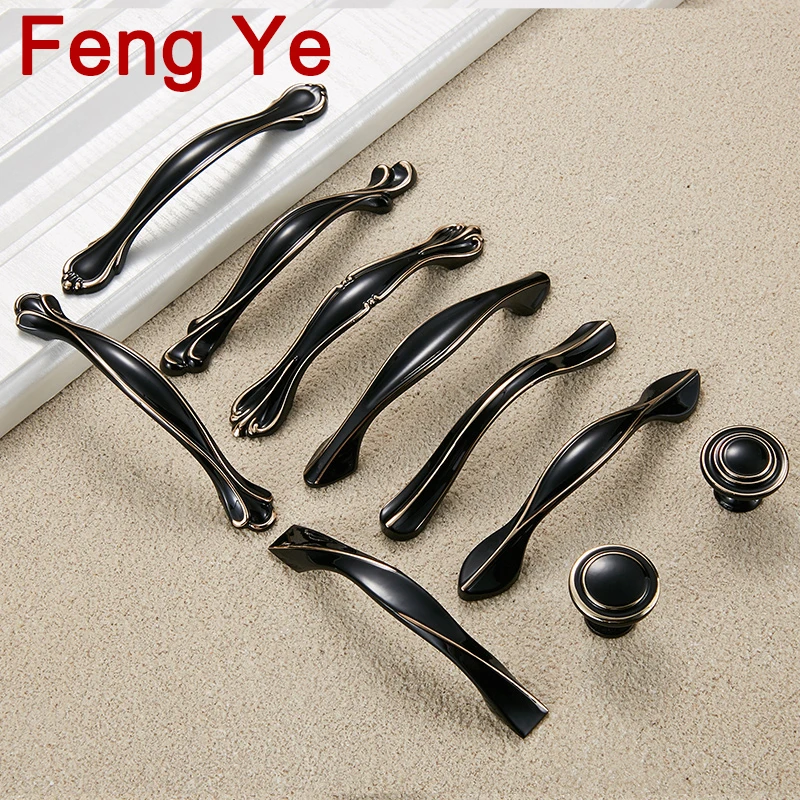 Feng Ye Zinc Handle Fuji black Cabinet Knobs And Handles Furniture Drawer kitchen Closet Door Dresser Knob PULL Hardware|Ручки шкафа| |