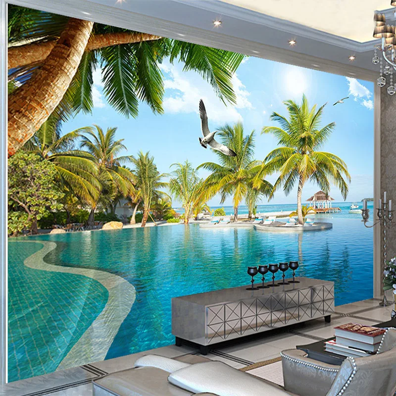 Фотообои 3D стерео для бассейна Морского Пейзажа фрески гостиной тематические