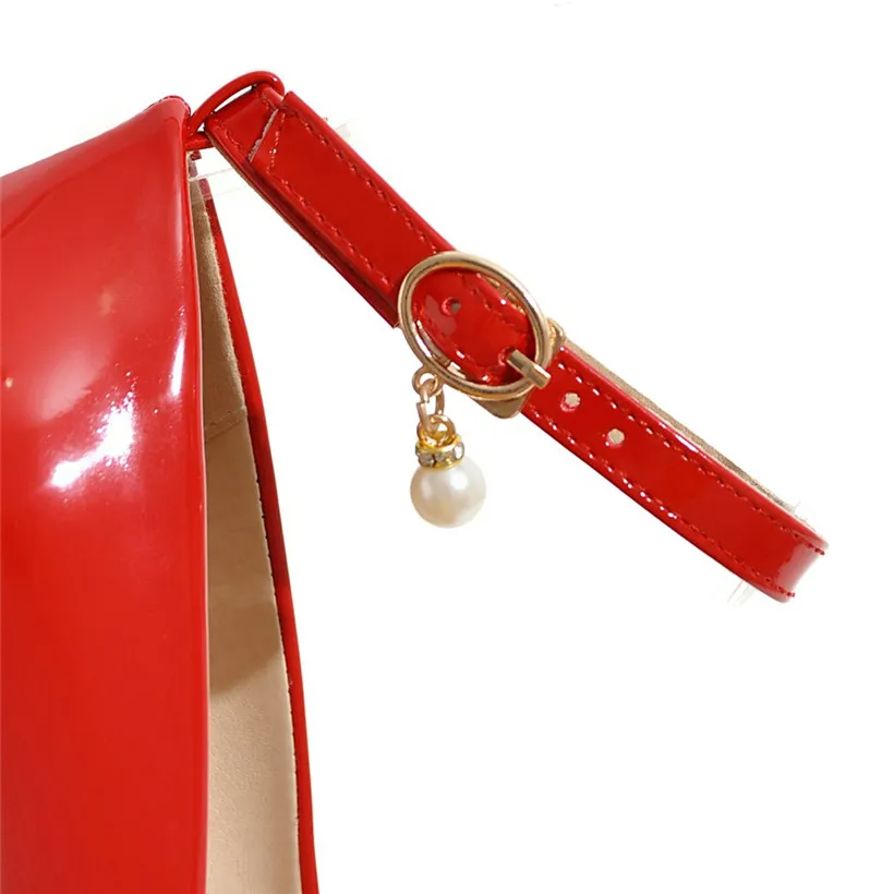 Женские туфли лодочки из лакированной кожи с острым носком|womens pumps pointed toe|pearl ankle
