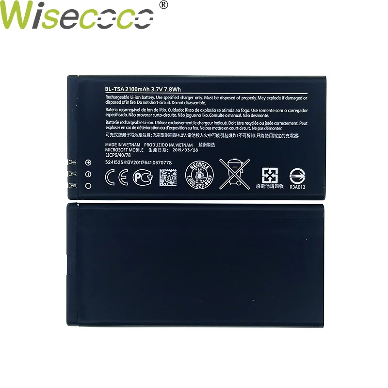 Wisecoco 2100/3250 мАч BL-T5A аккумулятор для Nokia microsoft Lumia 550 730 735 738 RM1038 RM1040 телефон с трековым кодом