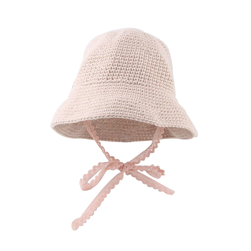Pink baby hat Г. Зимняя шапка для маленьких девочек, кружевная вязаная Панама, детская шапка принцессы, осенне-Весенняя детская шапка для девочек, аксессуары, 7 цветов, 1 шт - Цвет: Pink baby hat