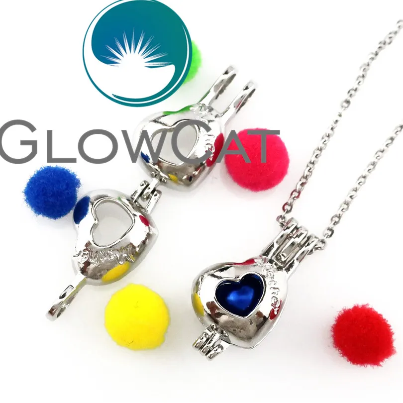GLOWCAT R-K698 Silver Mother Heart Love Beads Cage Pendant Essential Oil Diffuser Aromatherapy Pearl Locket Necklace | Украшения и