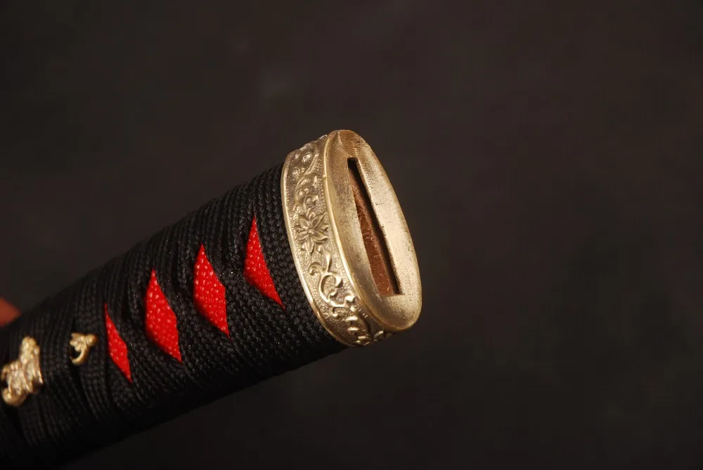 Классический Тонкий меч с ручкой Tsuka из черного шелка и натуральной Красной шкуры