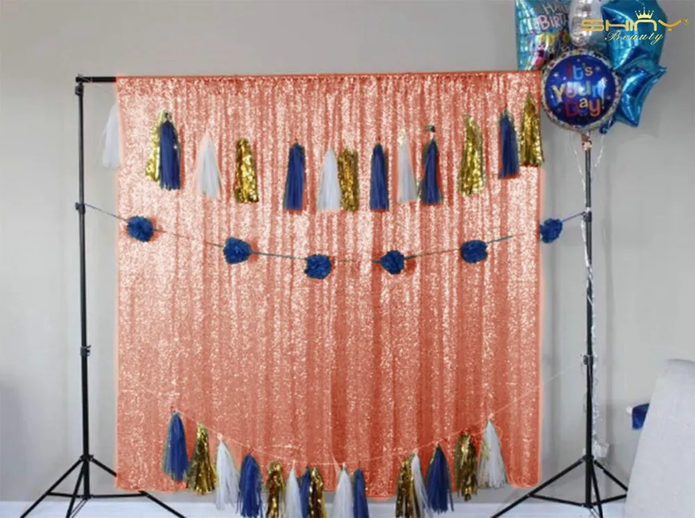 ShinyBeauty цвета шампанского Румяна блесток шторы 2ftx7ft фон с пайетками для Свадебная