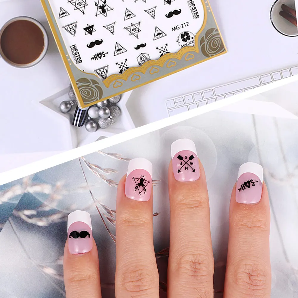 1 лист воды наклейки для ногтей черная борода глаз Геометрия обертывание стикер