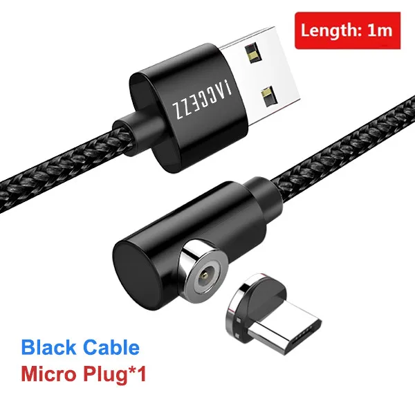 ACCEZZ 90 градусов быстрый Магнитный кабель Micro usb type C для iPhone 7 XS X 8 6 Plus samsung S7 S8 huawei магнитные кабели зарядного устройства 2 м - Цвет: For Micro Black 1M