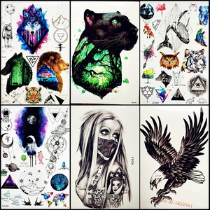Черная пантера лес временная татуировка мужской женский боди-арт на руку Татуировка рукав леопардовый дизайн водостойкая хна Татуировка наклейка кошка