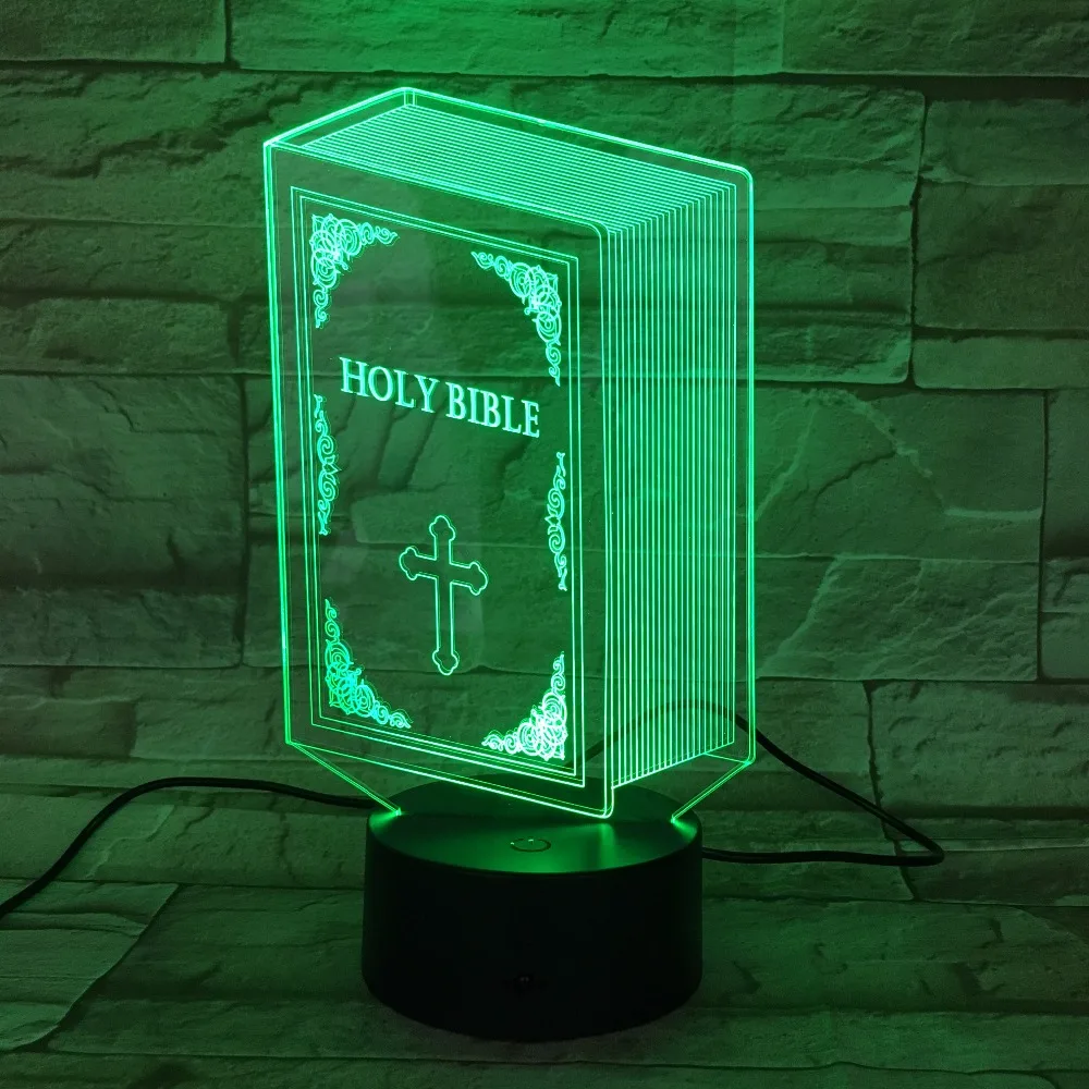 Библия книга 3D лампа 7 цветов изменить USB Иисус крест светодиодный Ночной