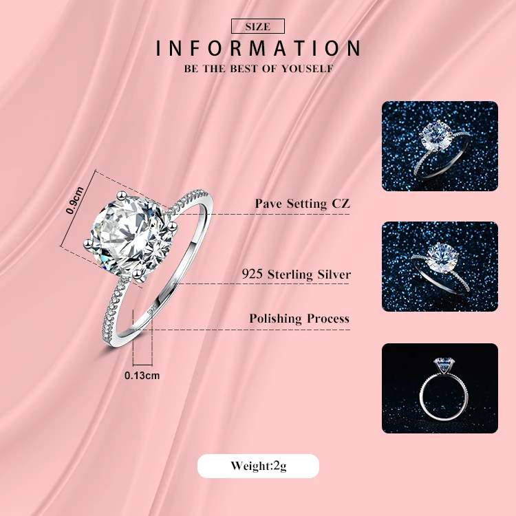 Классическое роскошное Настоящее твердое 925 пробы Серебряное кольцо 3Ct 10 сердца, стрелы, циркония, обручальные ювелирные кольца для женщин