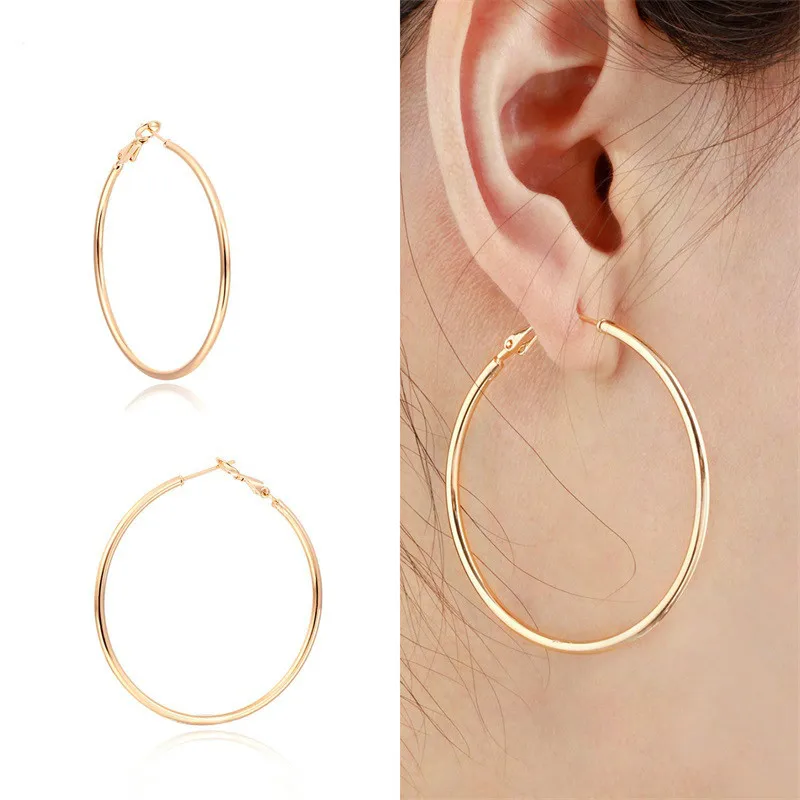 Женские серьги кольца 5 см круглые ювелирные украшения желтого и золотого цвета