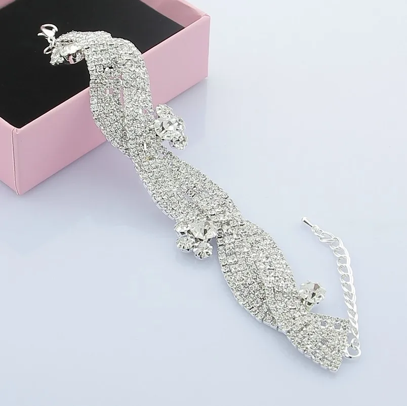 Free shipping! Min order 10 usd ! Wholesale silver plated beautiful crystal wide wedding bride jewelry bracelet WB18 | Украшения и