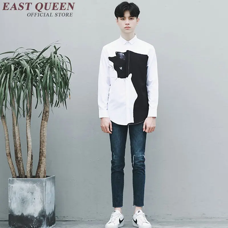 2018 последние мужские модные рубашки с длинным рукавом мужская рубашка котом