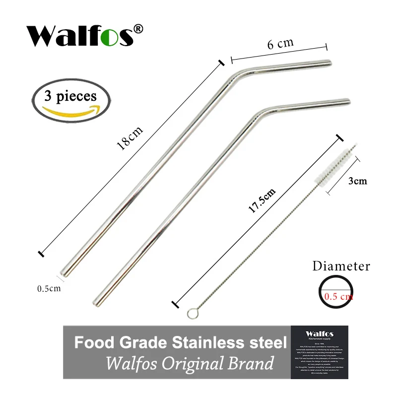 L Steel 24cm WALFOS 2 шт Высокое качество 304 пищевая нержавеющая сталь металл питьевой соломы Многоразовые трубочки+ 1 щетка для очистки - Цвет: L Steel 24cm