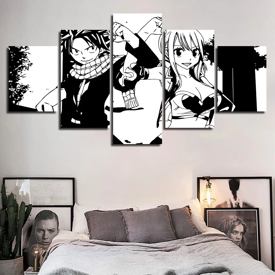 Абстрактная 5 шт. Холст Искусство Сказочный хвост аниме плакат и принты настенная