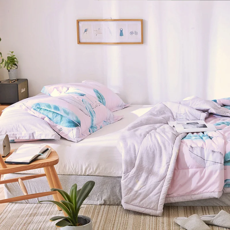 Reactive Printed Pink Color Comforter Sets Spring Summer Bed Linens 2/3 PC Twin Full Queen Size Kids Adult Girls Bedding | Дом и сад