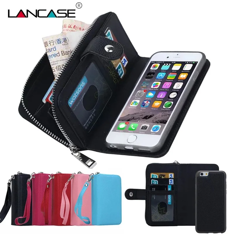 Чехлы бумажники LANCASE для iPhone 12 PRO 7 кожаный флип чехол съемный бумажник на молнии