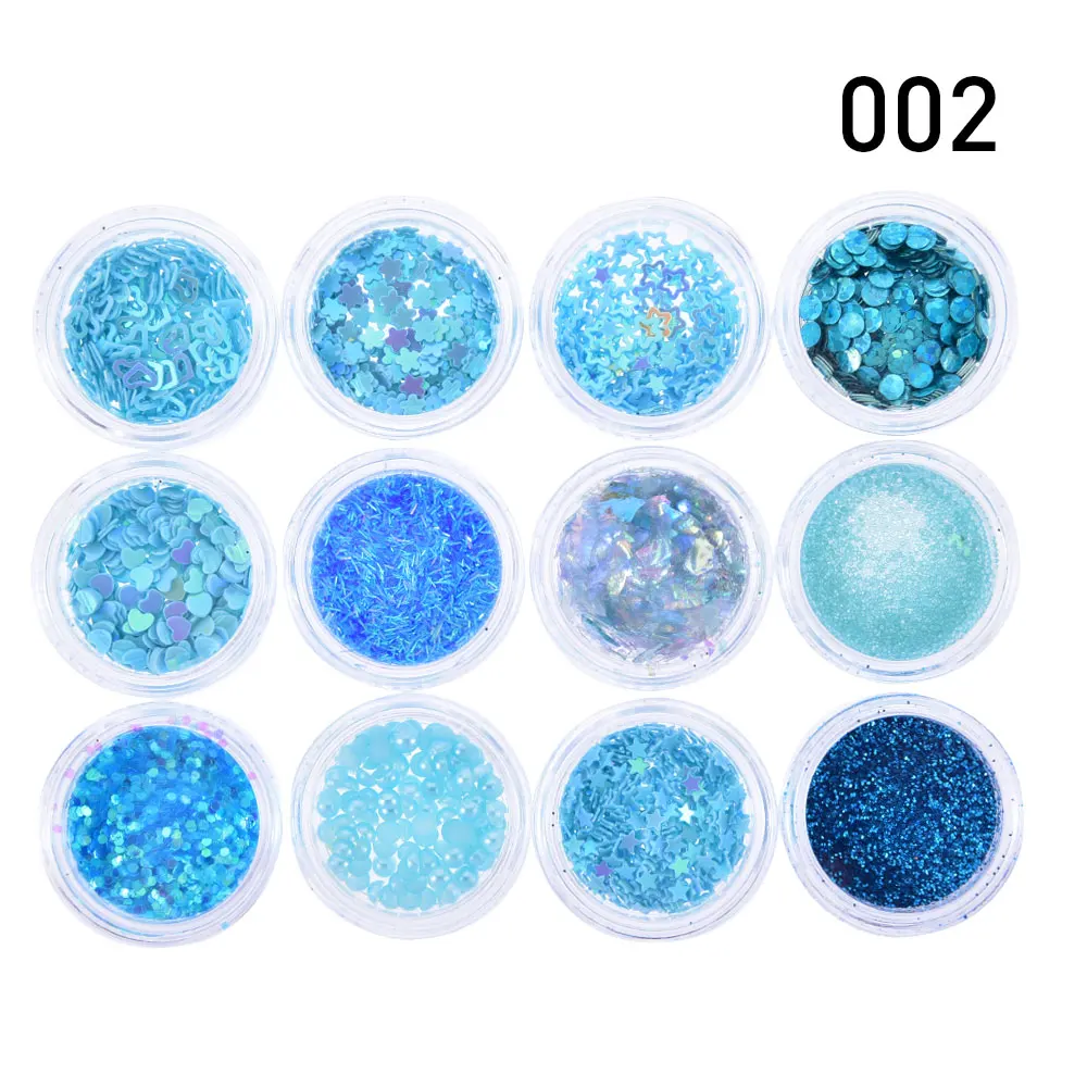 002 Fulljion 12 Mixed Flake Chunky Body Glitter Nail Face Eye Shadow Sequins Festival Decorations Adhesive Temporary Tattoos Sticker - Цвет: 002
