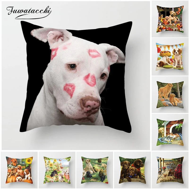 Fuwatacchi Dogs Throw Pillows Cushion Covers Dog Couple Pillow for Home Sofa Decor Funny Animal Square Plush Pillowcases | Дом и сад
