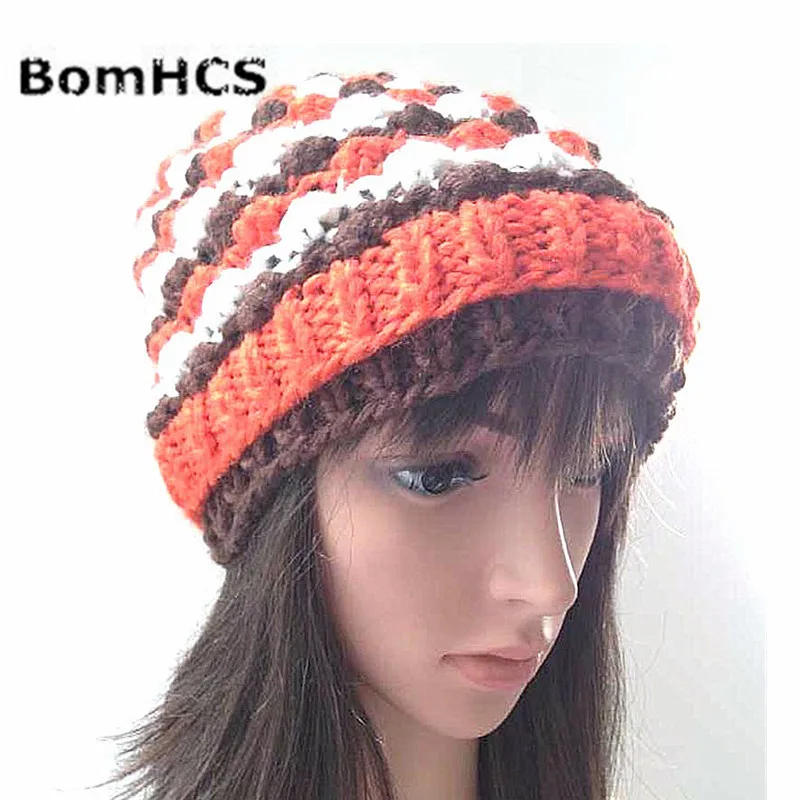 Теплое зимнее ушанка женщин BomHCS Fashion из трикотажной шапки с вязкой, 100% ручная работа.