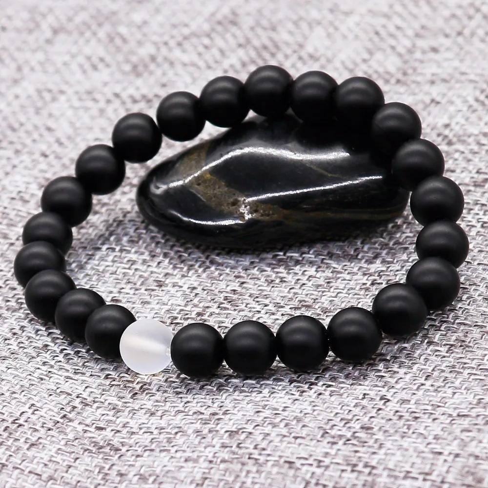 Браслет из натурального оникса для женщин и мужчин эластичный матовый белый