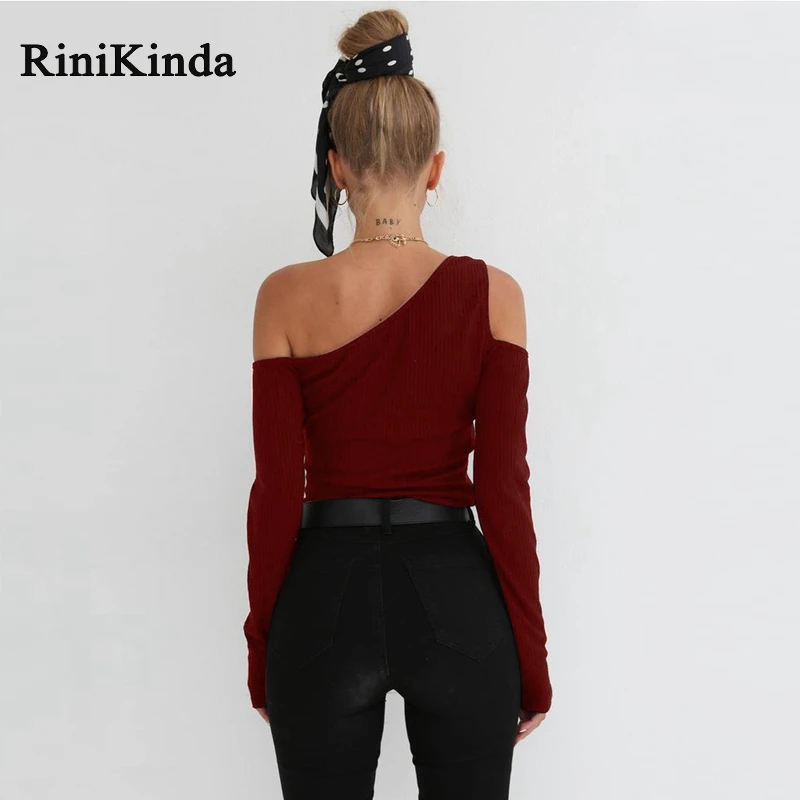 RINIKINDA новинка женская футболка с длинным рукавом открытая однотонная