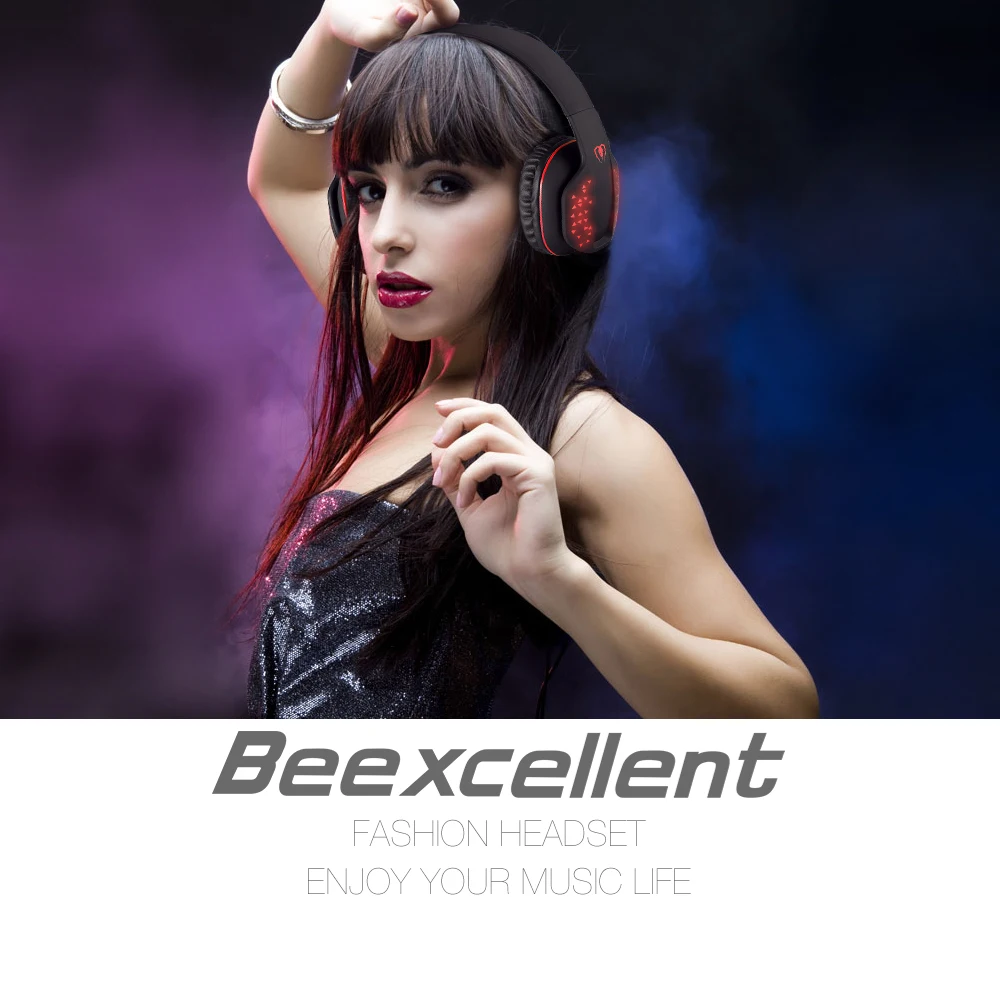Beexcellent Q2 Беспроводной Bluetooth складные наушники HiFi стереогарнитура с микрофоном светодиодный свет громкой связи Bluetooth гарнитура для телефонов ПК PS4
