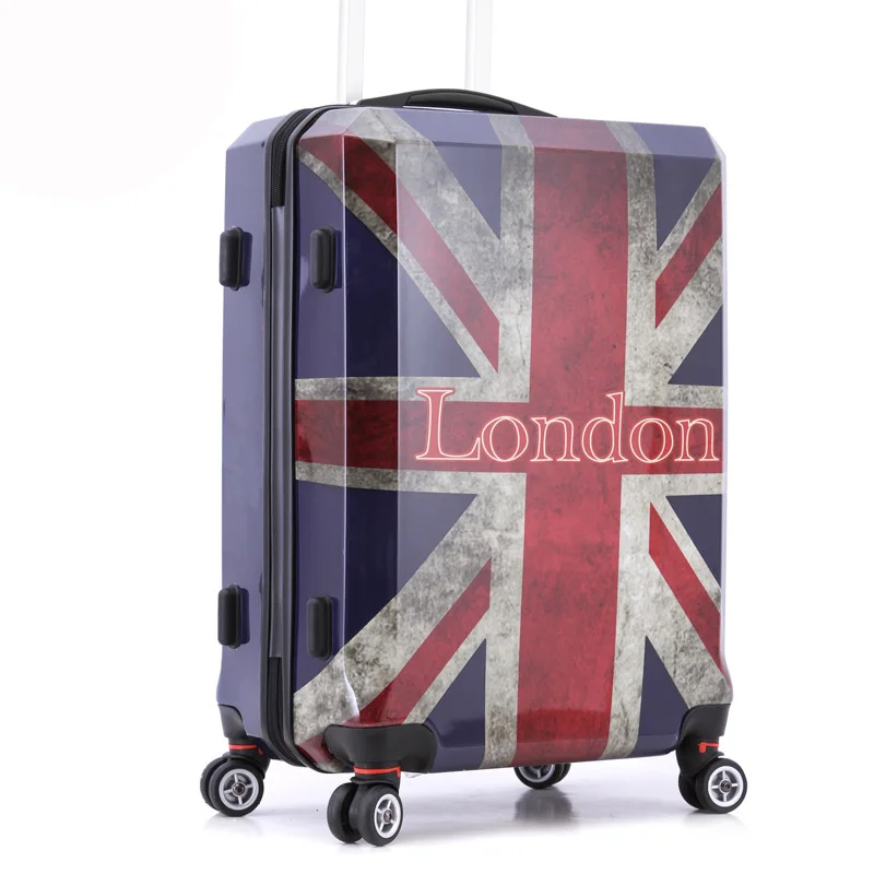 20 дюймов Винтаж чемодан с Колёса Brithsh флаг Для женщин Чемодан London ABS Ретро