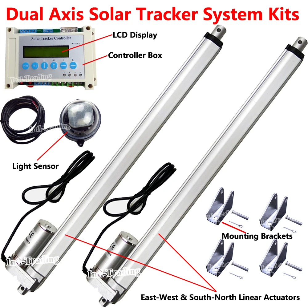 

Solar Tracker Dual Axis Complete Solar Panel Tracking Kits &16" 4mm/s DC Linear Actuator 12V Motor &LCD Controller &Light Sensor
