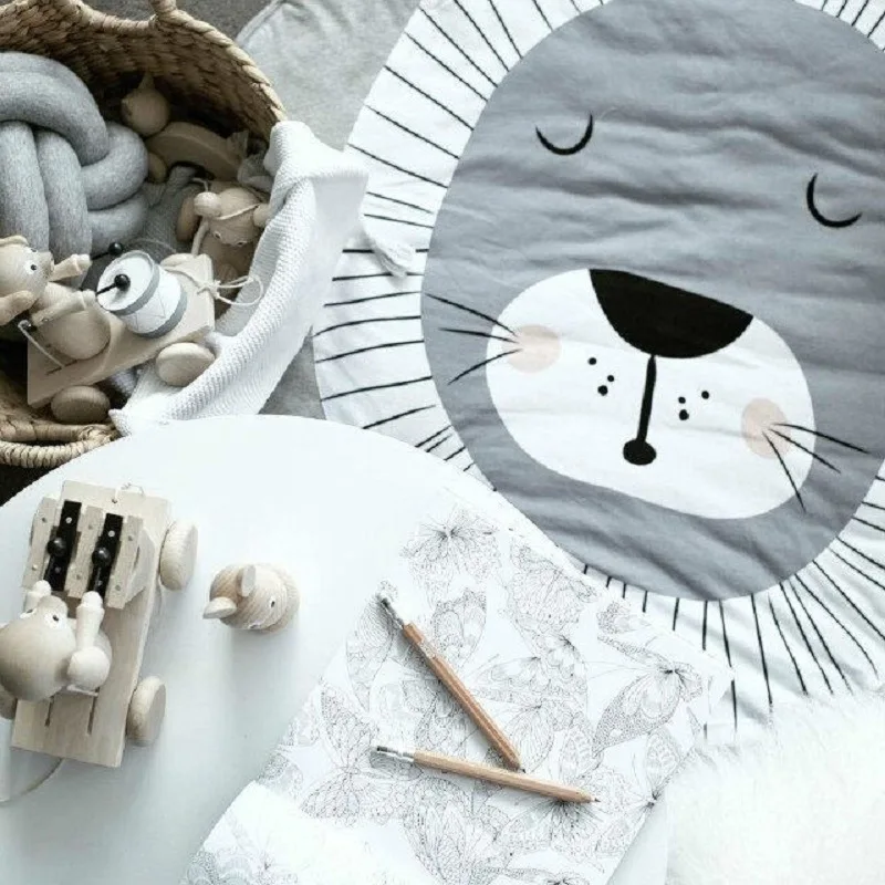 

90cm Baby Play Mats Toddler Toys Game Pad Mats Children's Crawling Mats Lion Round Cotton Rug Animal Baby Carpet Room Decoration