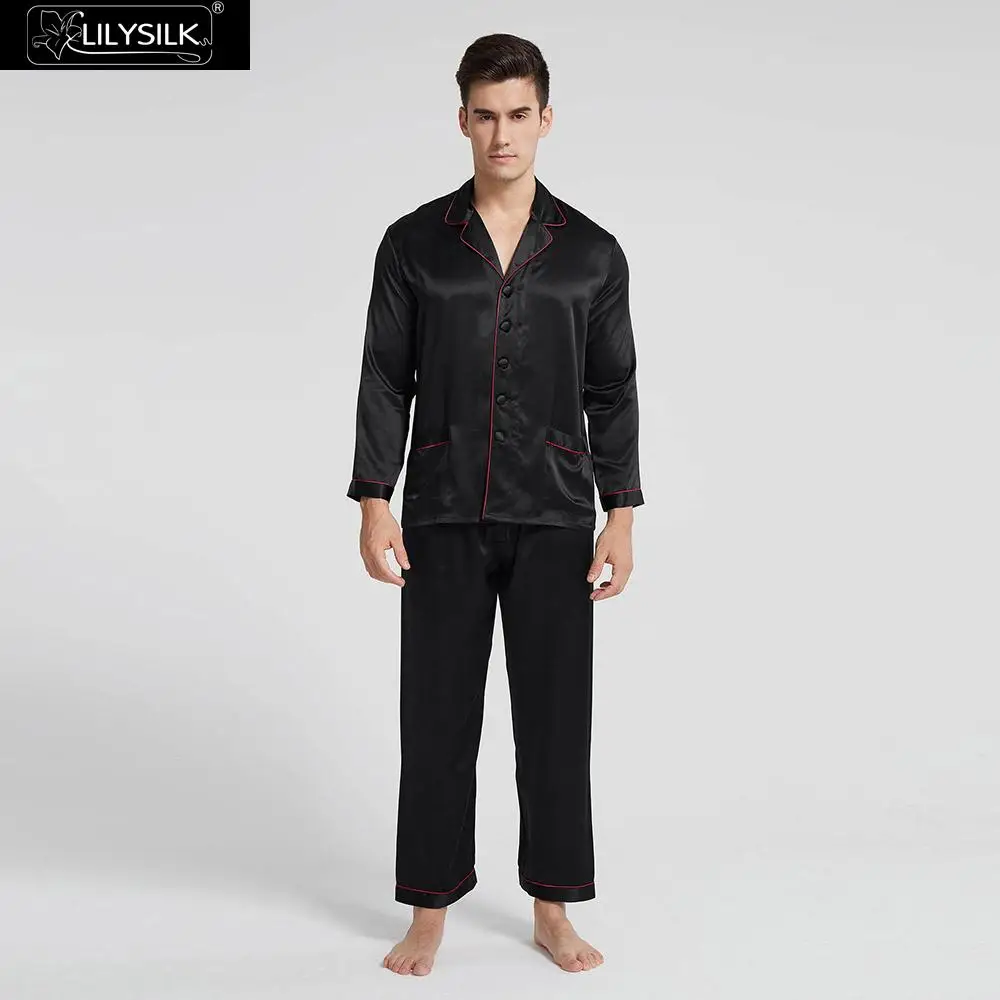 LilySilk пижамный комплект мужские пижамы одежда для сна длинные чистый 100 шелк 22 momme