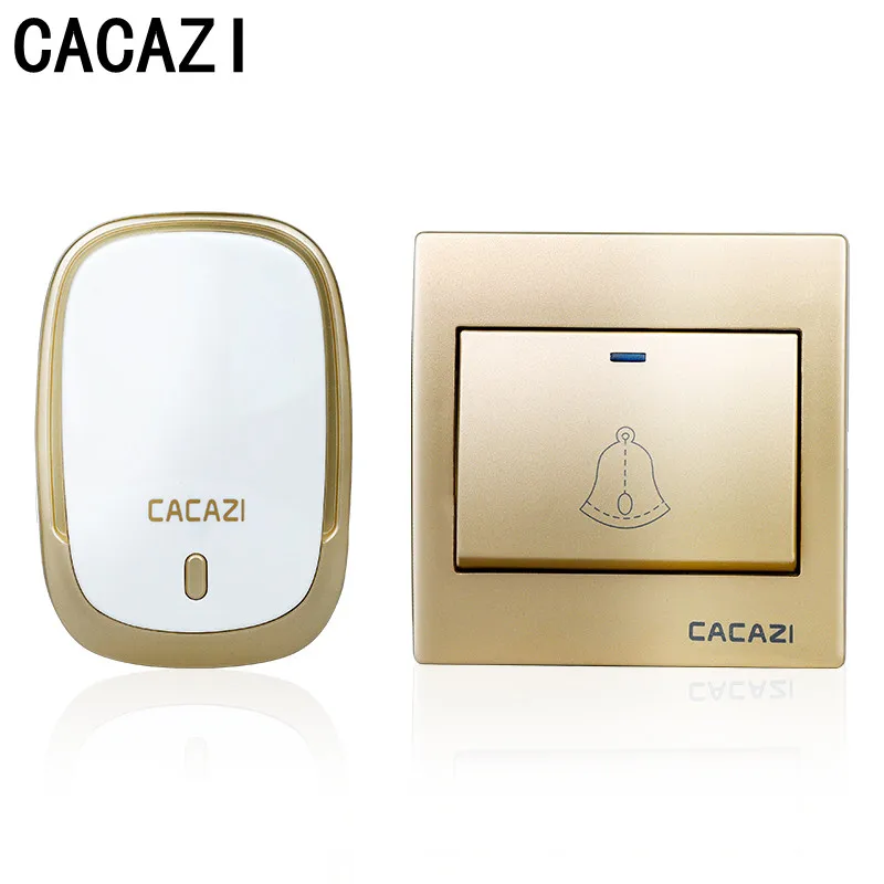 Gold 1x1 CACAZI водонепроницаемый беспроводной дверной звонок интеллектуальный анти-помех 300 м удаленный светодиодный свет Домашний deurbel 36 колокольчиков 4 громкости - Цвет: Gold 1x1