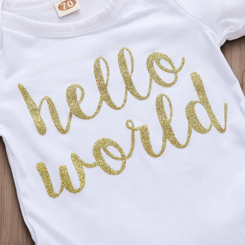 EAZII/комбинезон для новорожденных девочек с принтом «Hello World», комбинезон с нижним бельем летний сарафан с короткими рукавами, одежда на возраст от 0 до 24 месяцев