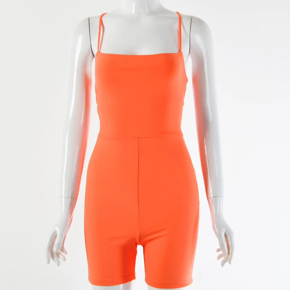 FSDA неоновый крест кружева вверх комбинезон Slim Fit без рукавов черного цвета