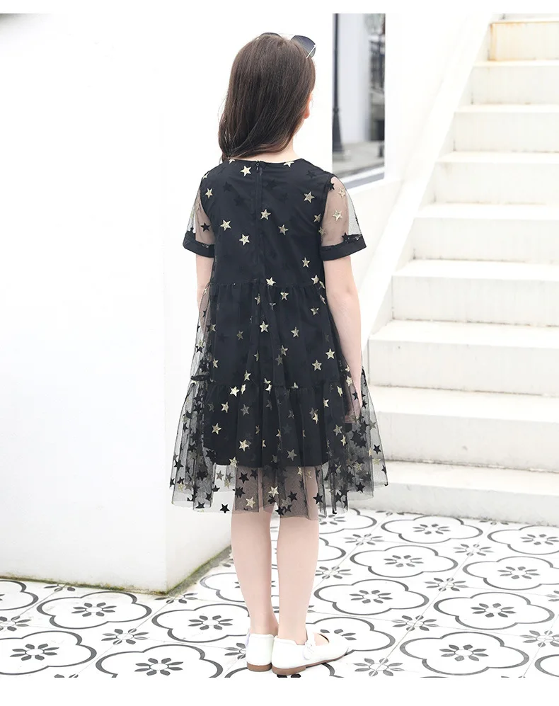 Girls Lace Dress Summer Princess Party Embroidery black for Little Girl Size 10 11 12 14 years Teenage Clothes | Детская одежда и