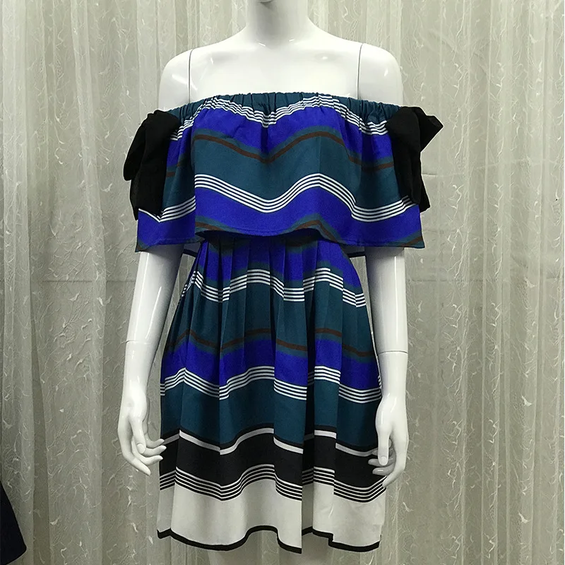 

2019 Mini Dress Sexy Zhao Liying Celebrity Backless Slash Neck Women Bow Short Striped Night Club Body con PartyDressesWholesale