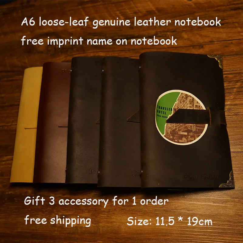 New A6 A5 size handmade genuine leather jorunal travelers notebook loose leaf kraft blank 60 sheets notebook school supplies