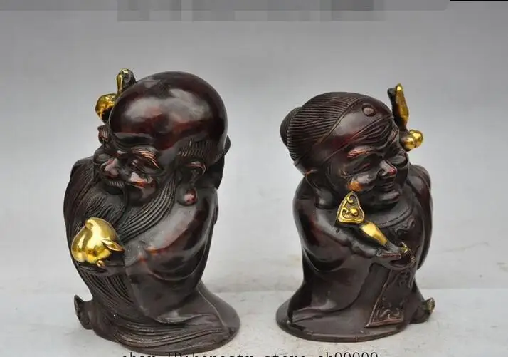 8&quotMark China Bronze gilt Long Life Longevity Shouxing God Wife Star Pair Statue | Дом и сад