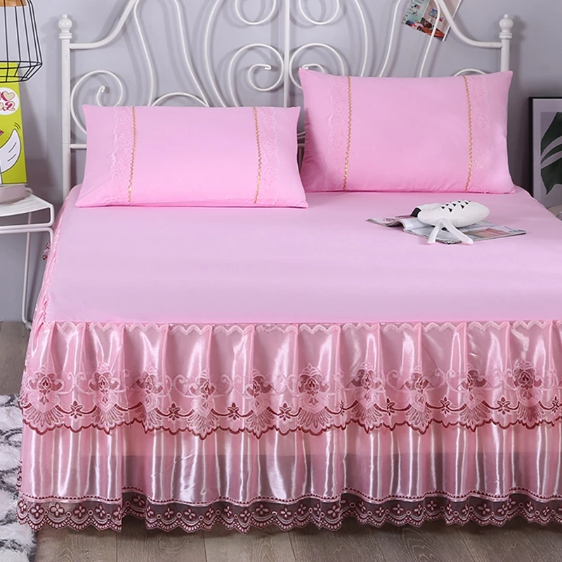 Pink rufflers korean Lace bed skirt mattress cover bed set elastic bed cover bed sheets pillowcase Multiple sizes available #sw