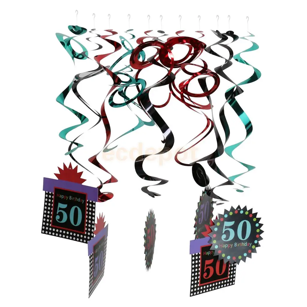 

12 Pieces Assorted 50th Birthday Party Hanging Cutout Foil Swirls Decoration