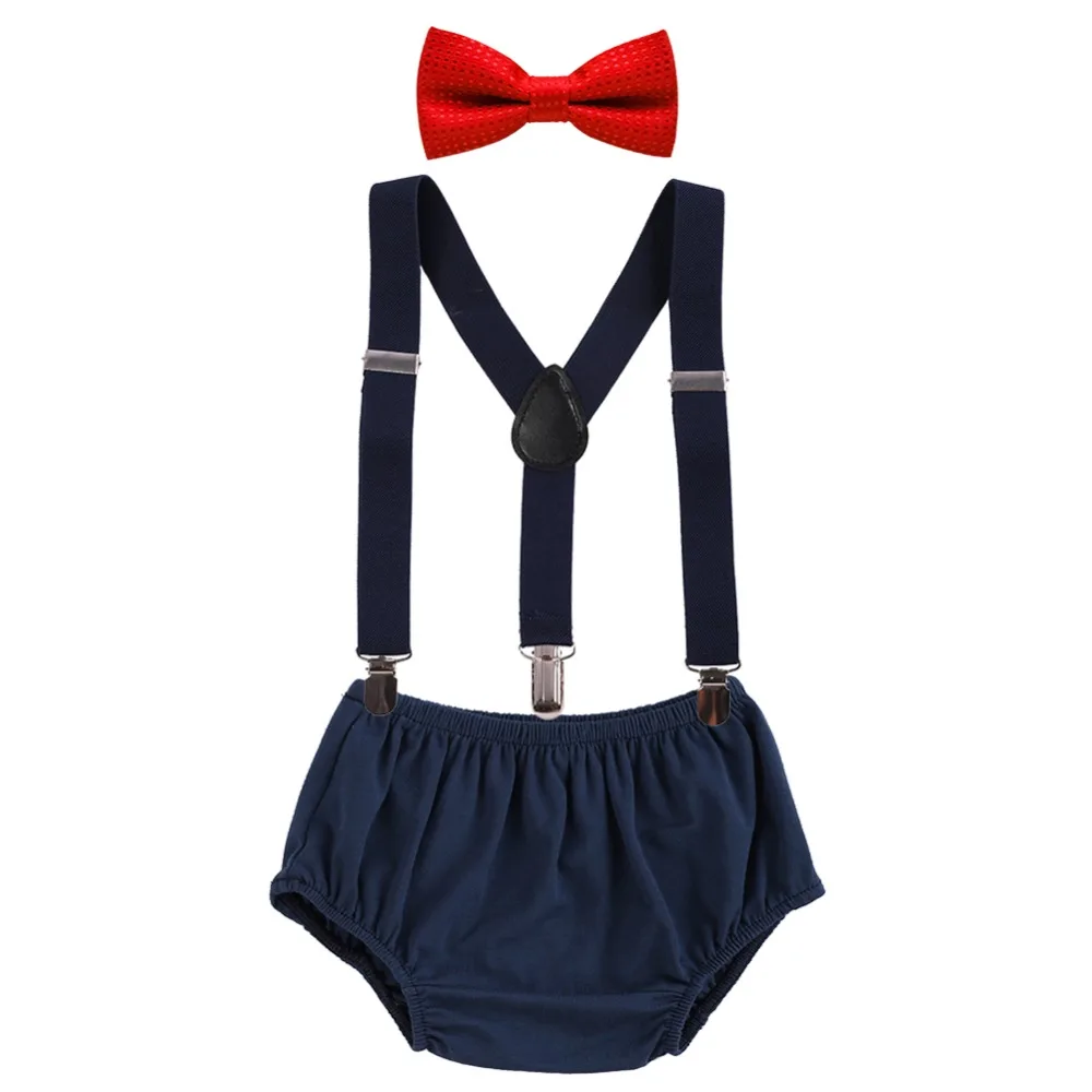 Cute Baby Boy Girl Clothes 3pcs Sets Diaper Cover Bottoms + Suspenders Bow tie Wedding Birthday Cake Smash Outfit | Детская одежда и
