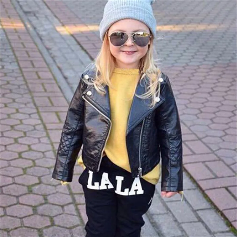 Emmababy autumn Spring Kids PU Leather Jacket Girls black cool Jackets Clothes Children Outwear For Baby Boys Coats | Детская одежда и