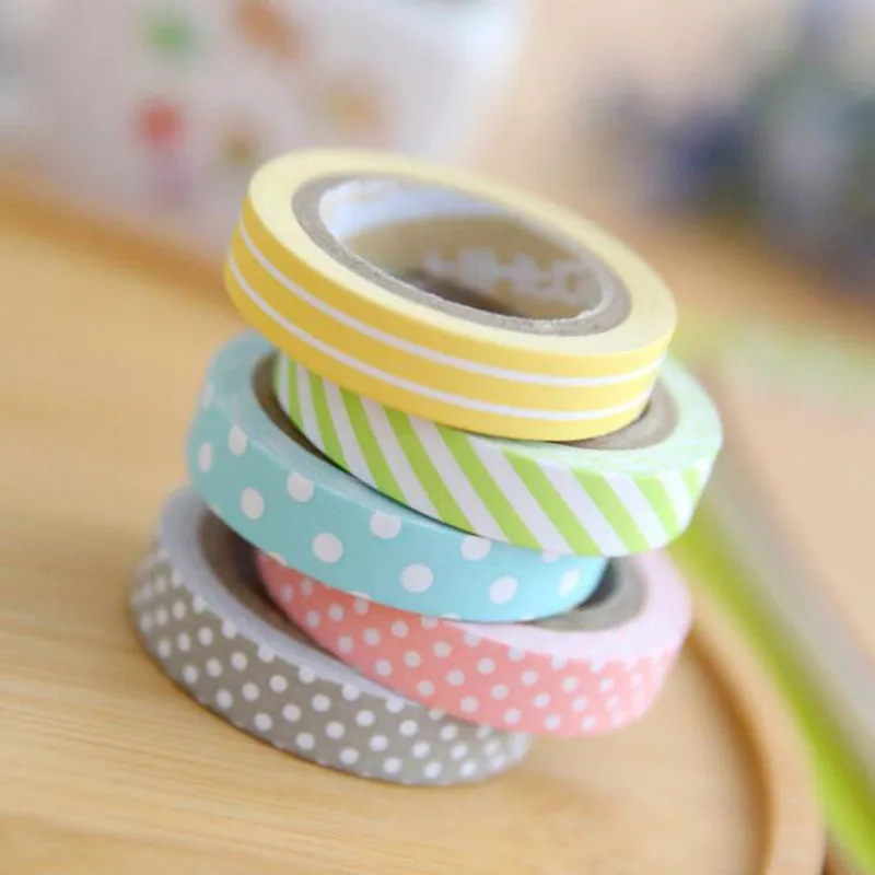 5 шт/лот DIY кавайный конфетный цвет клейкая васи лента милый горошек полоса декоративная для фотоальбома скрапбукинга