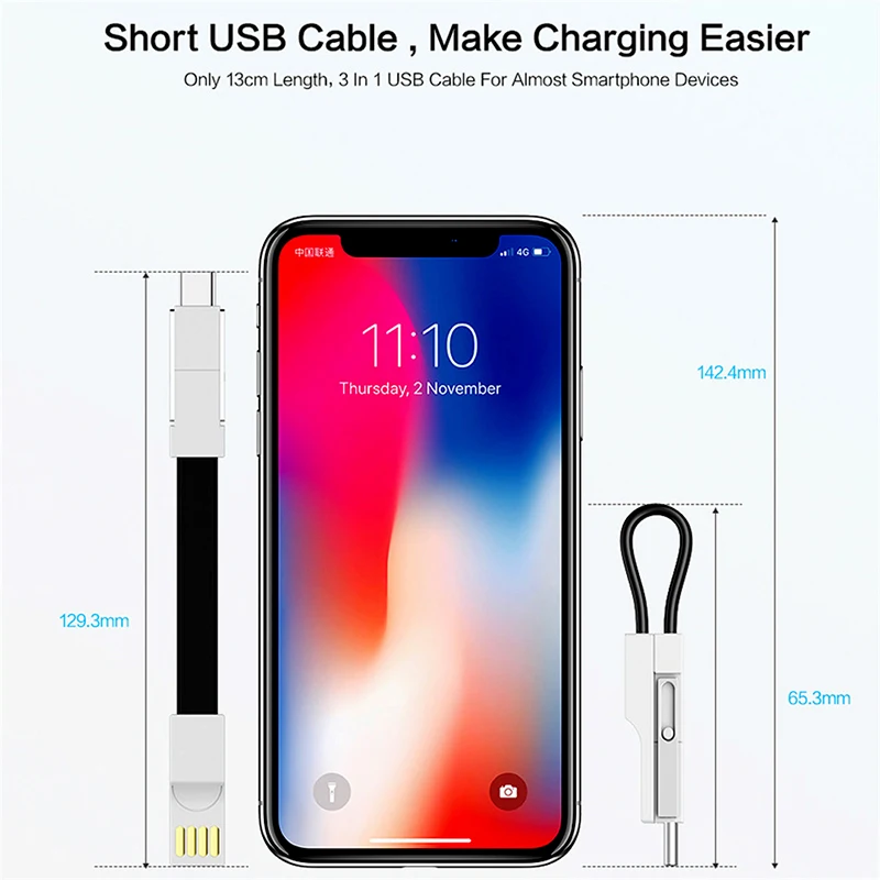 3 в 1 Micro Usb type C брелок кабель Шнур для iphone 6s зарядное устройство данных Зарядка брелок для samsung Xiaomi Pro кабели Microusb