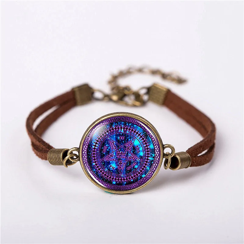

Black Butler Purple Tetragrammaton Pendant Jewelry Vintage Fashion Leather Bracelet Gift Women Chain Men Necklace Free shipping