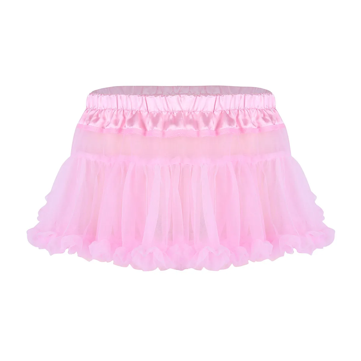 Pink Мужское нижнее белье SISSY, трусики, юбки, атласные, эластичный пояс, оборками, мягкий тюль, многослойная юбка, короткая, для мужчин, Babydolls, мини-пачка - Цвет: Pink