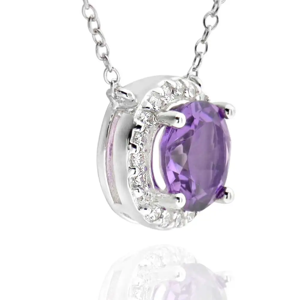 925 пробы серебро Бразильский Аметист и фианитами подвеска ореол Цепочки ожерелья