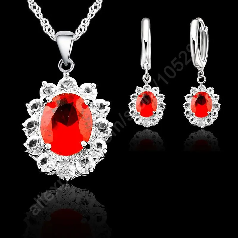 Ожерелье и серьги из серебра 925 пробы с фианитом 5 цветов|wedding jewelry sets|necklace earring