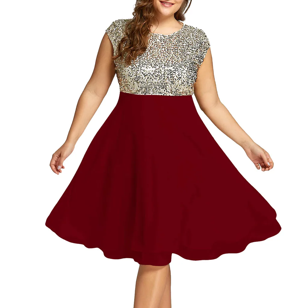 Модное женское однотонное шифоновое платье большого размера с круглым вырезом и